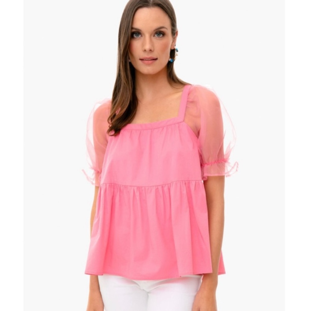 Tuckernuck Pomander Palace Pink Tinsley Top Puff Short Sleeve Sz Small